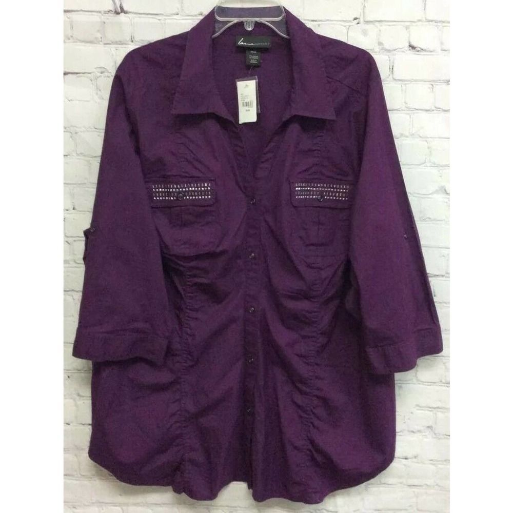 Lane Bryant Purple Button-Front Tunic with Stud Detail